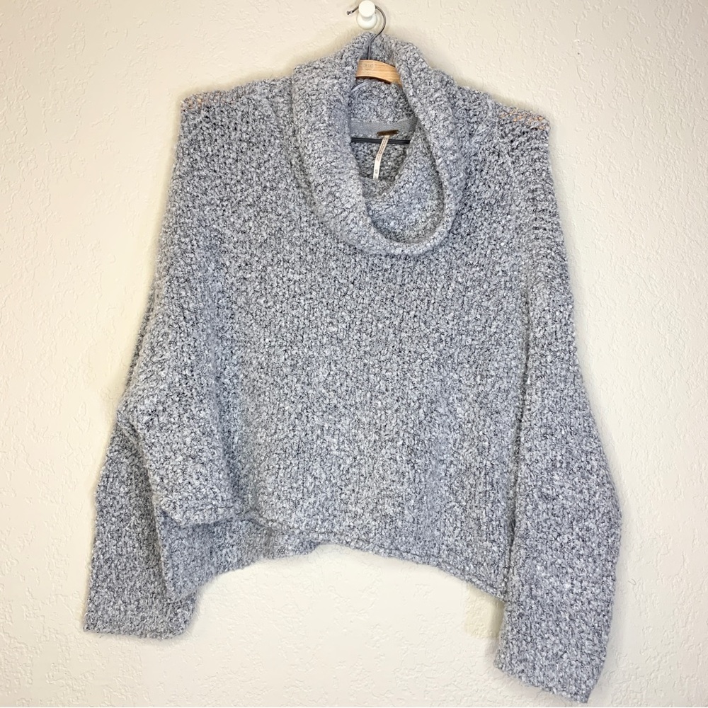 Free People BFF Knit Sweater Cowl Neck Boxy Oversized Pullover Grey Size XS - Picture 7 of 13